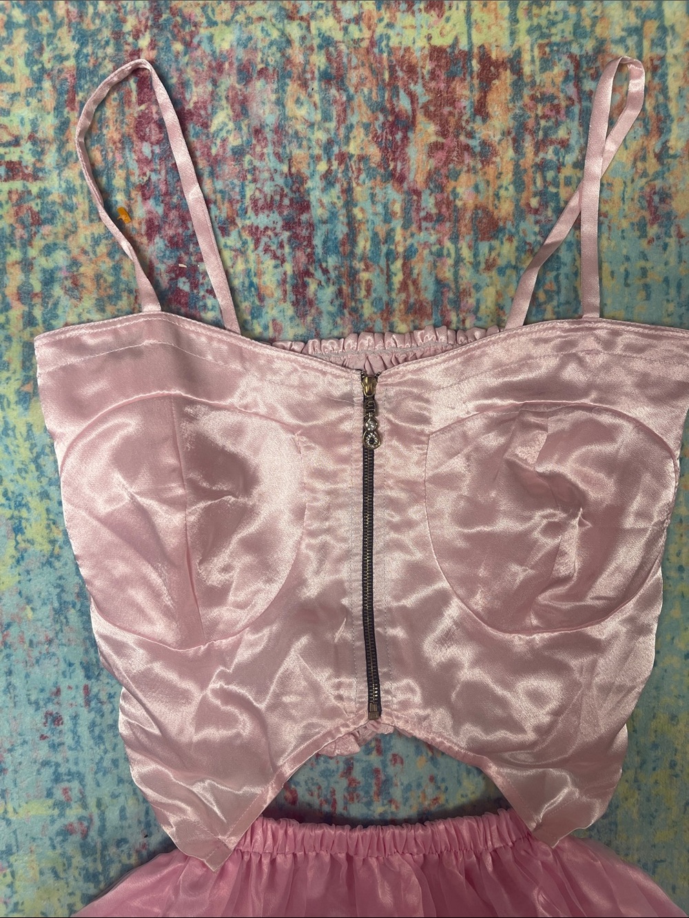 Pink Satin Cutout Two-Piece Dress Set - Picture 2 of 7